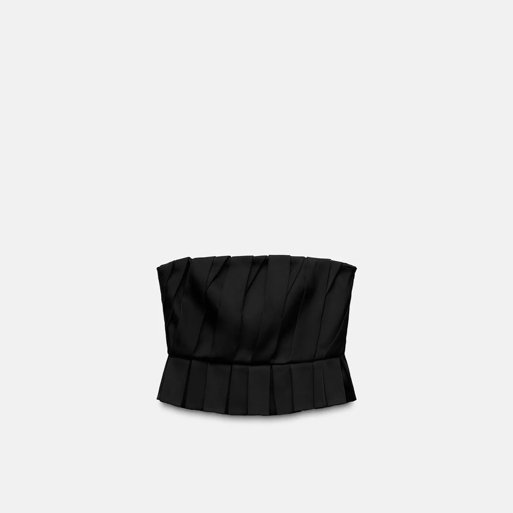 Zara Elegant Black Pleated Crop Top